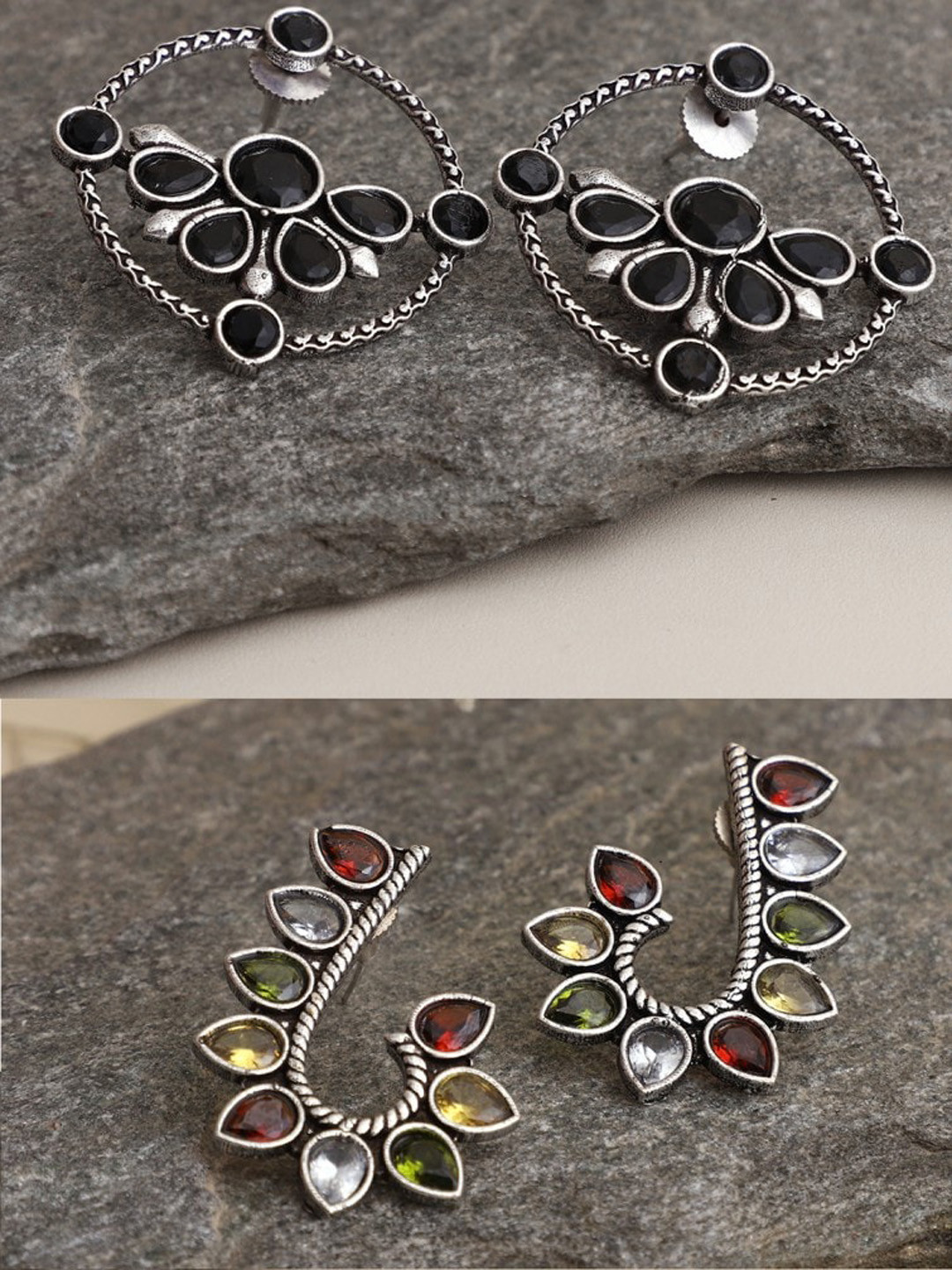 

VENI Set Of 2 Contemporary Stud Earrings, Silver