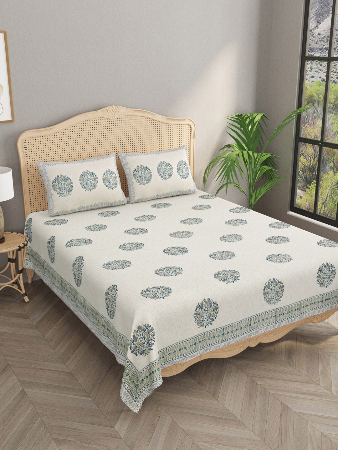 

Gulaab Jaipur Printed 1 Bed Cover with 2 Pillow Covers, Beige