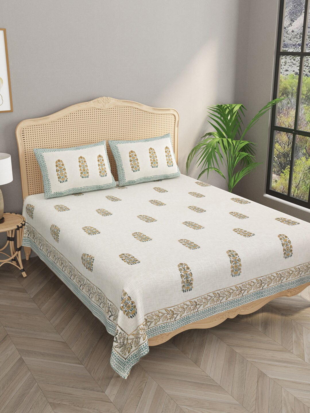 

Gulaab Jaipur Floral Printed Egyptian Cotton Bed Covers, Beige
