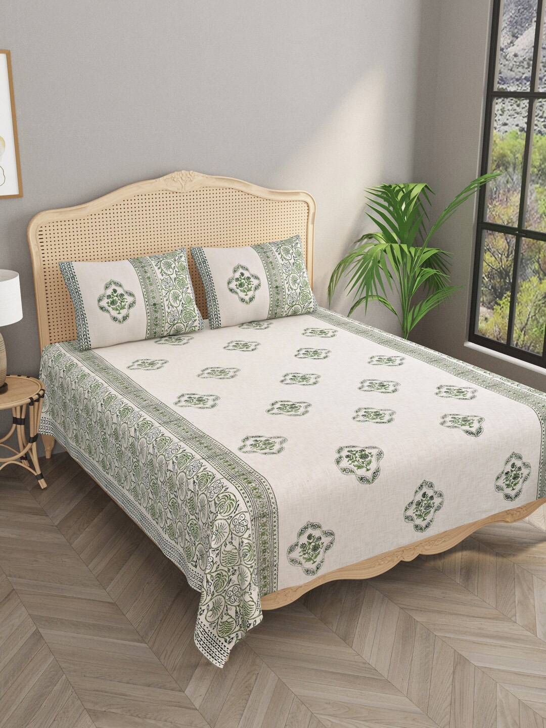 

Gulaab Jaipur Handblock Printed Double King Cotton Bed Covers, Beige