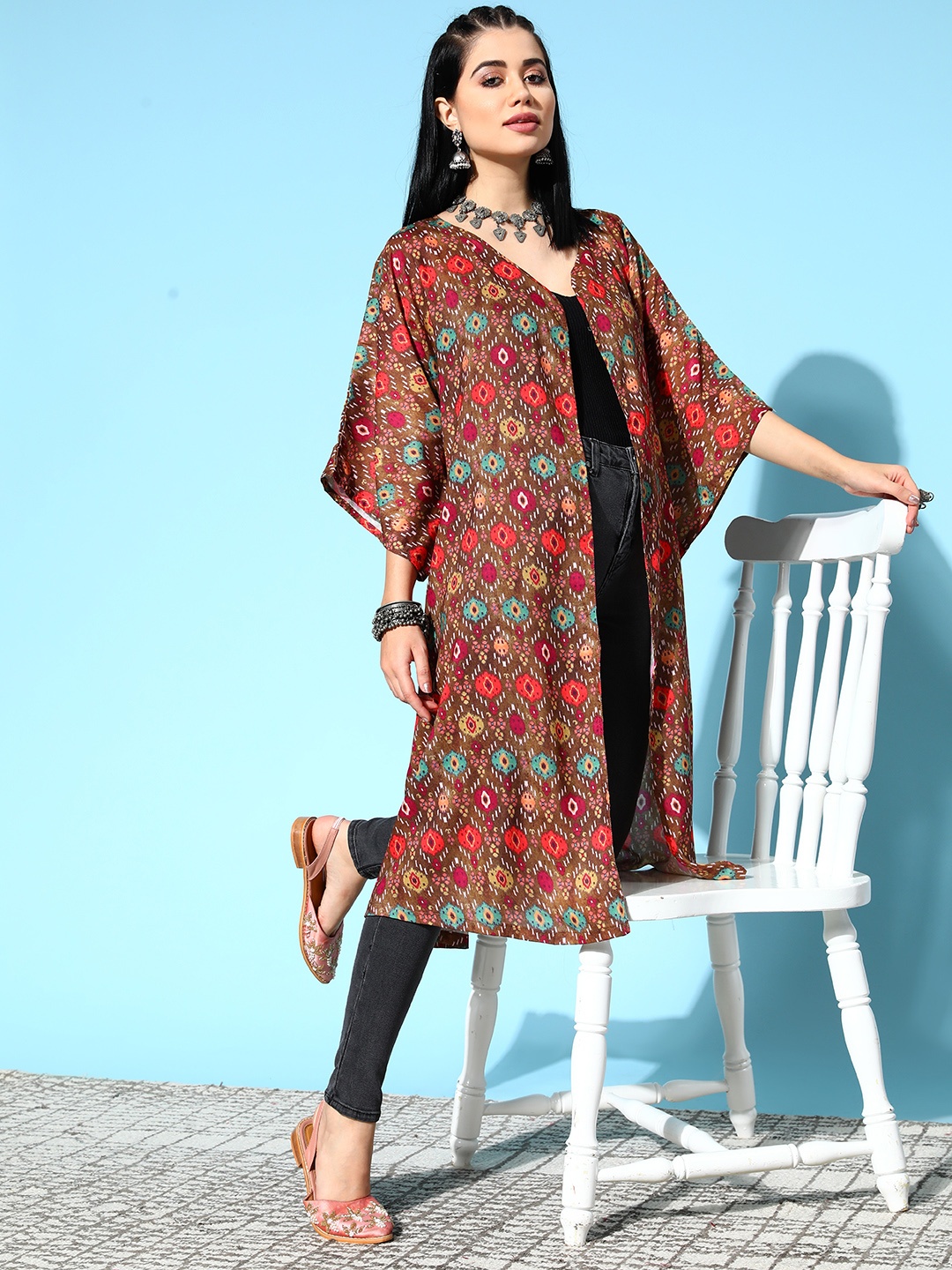 

InWeave Women Coffee Brown Ethnic Motifs Indie Gal Shrug