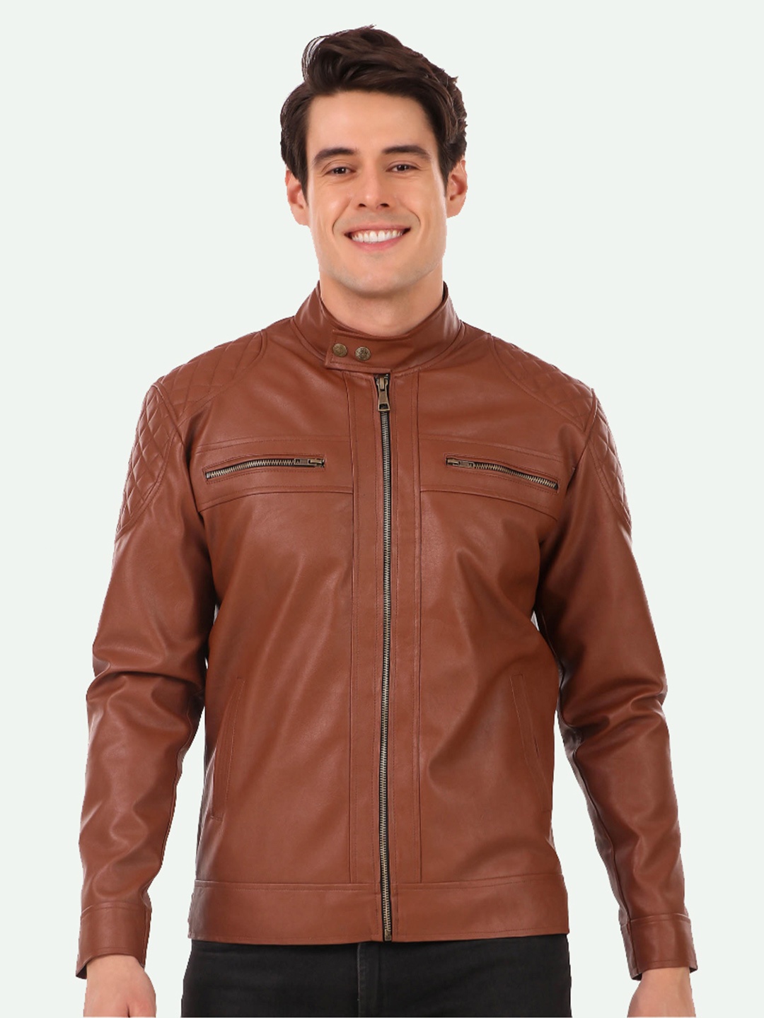 

Leather Retail Men Biker Jacket, Brown