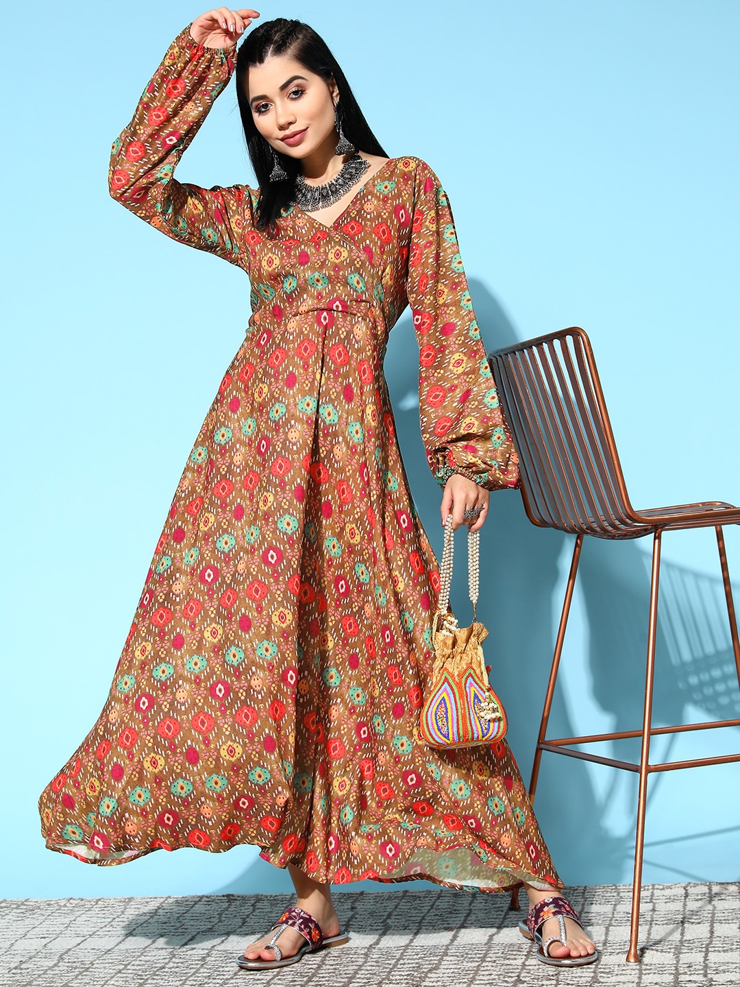 

InWeave Women Rust Geometric Volume Control Dress