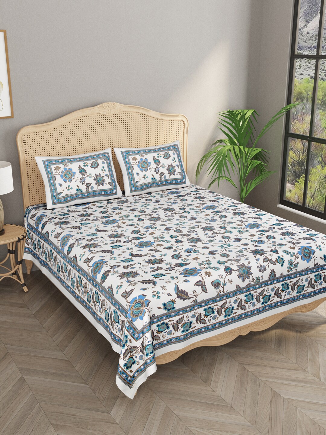 

Gulaab Jaipur Printed 400 TC King Bedsheet with 2 Pillow Covers, Blue