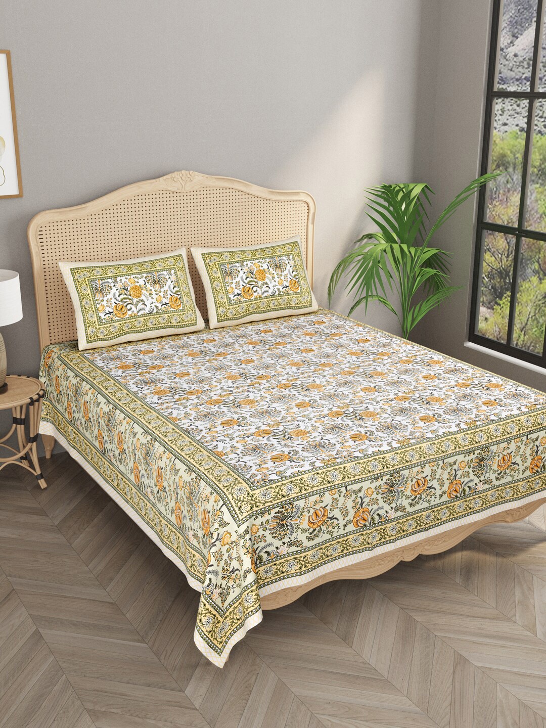 

Gulaab Jaipur Printed 400 TC King Bedsheet with 2 Pillow Covers, Green