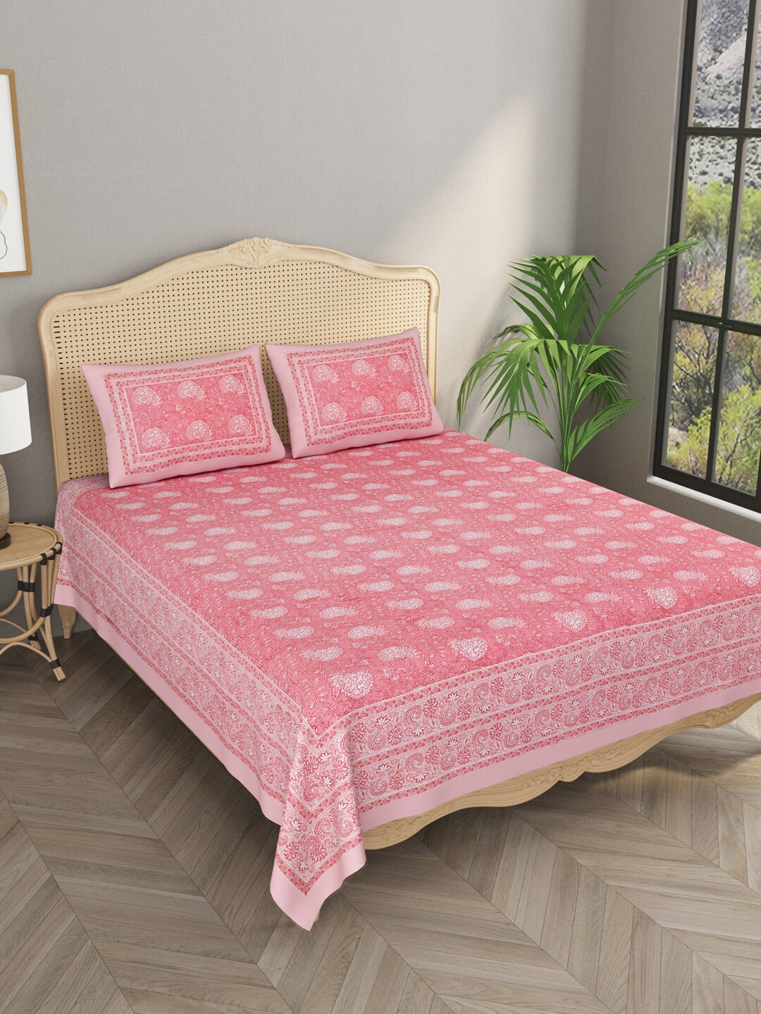 

Gulaab Jaipur Printed 400 TC King Bedsheet with 2 Pillow Covers, Pink