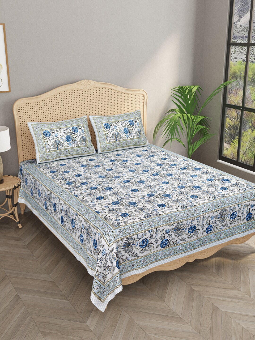 

Gulaab Jaipur Printed 400 TC King Bedsheet with 2 Pillow Covers, Blue