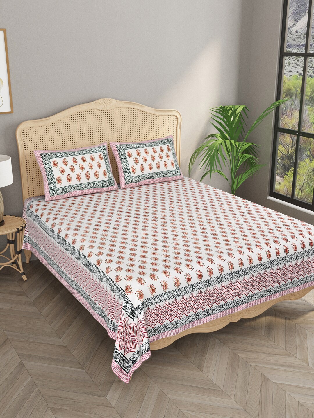 

Gulaab Jaipur Printed 400 TC Cotton King Bedsheet with 2 Pillow Covers, Red