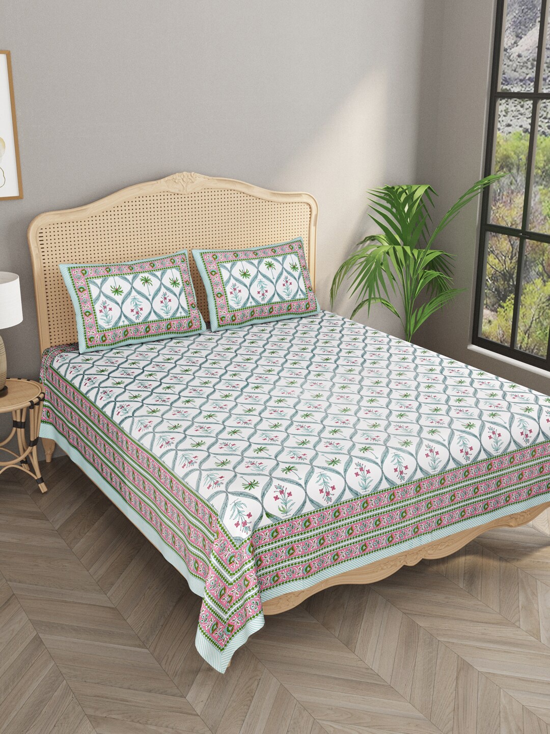 

Gulaab Jaipur Printed 400 TC King Bedsheet with 2 Pillow Covers, White