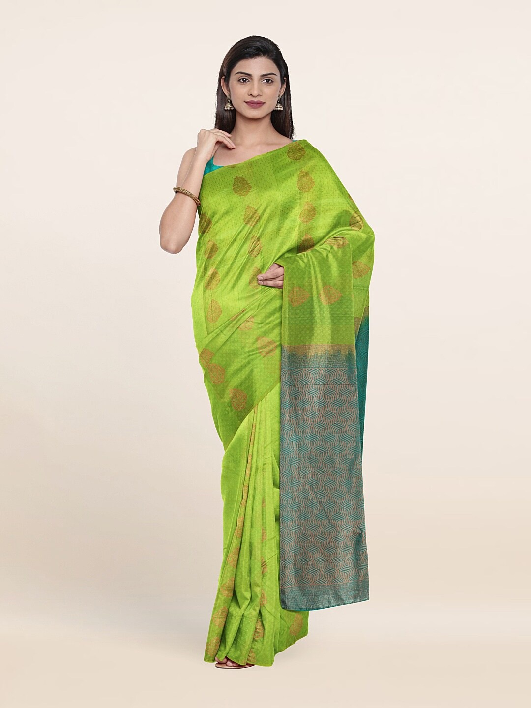 

Pothys Woven Design Zari Pure Silk Kanjeevaram Saree, Green