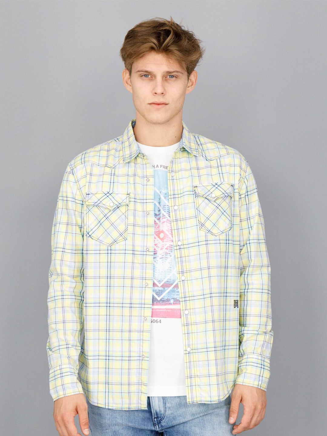 

FREESOUL Men Slim Fit Pure Cotton Checked Casual Shirt, Yellow