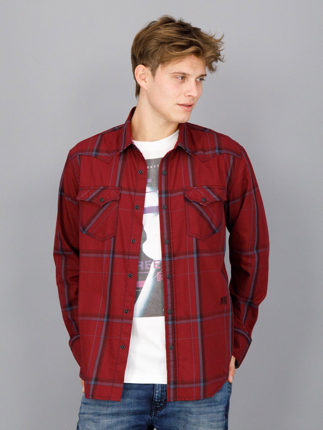 

FREESOUL Men Slim Fit Pure Cotton Tartan Checked Casual Shirt, Red