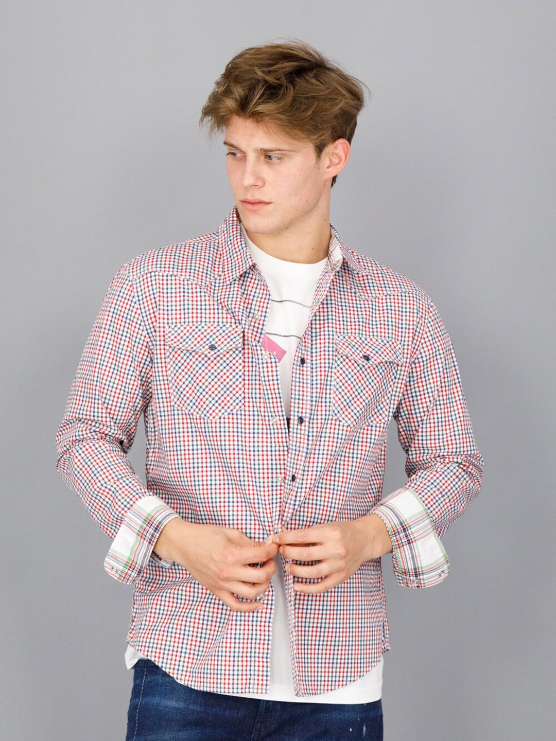 

FREESOUL Men Slim Fit Pure Cotton Gingham Checked Casual Shirt, Red
