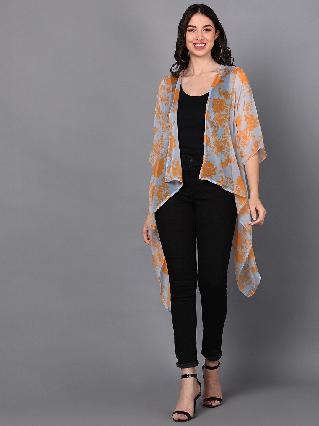 

Fashfun Women Printed Chiffon Crop Shrug, Orange
