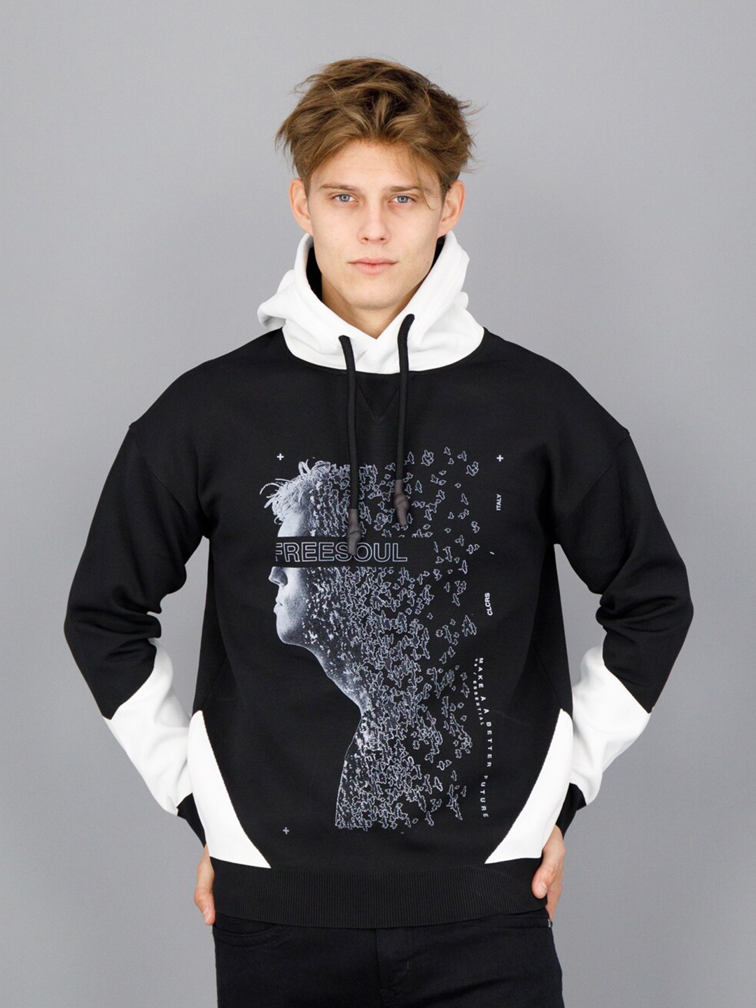 

FREESOUL Men Printed Hooded Sweatshirt, Black