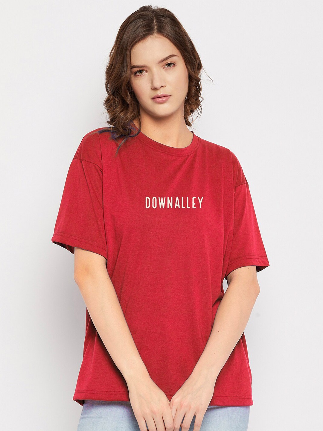 

FRENCH FLEXIOUS Women Typography Printed T-shirt, Maroon