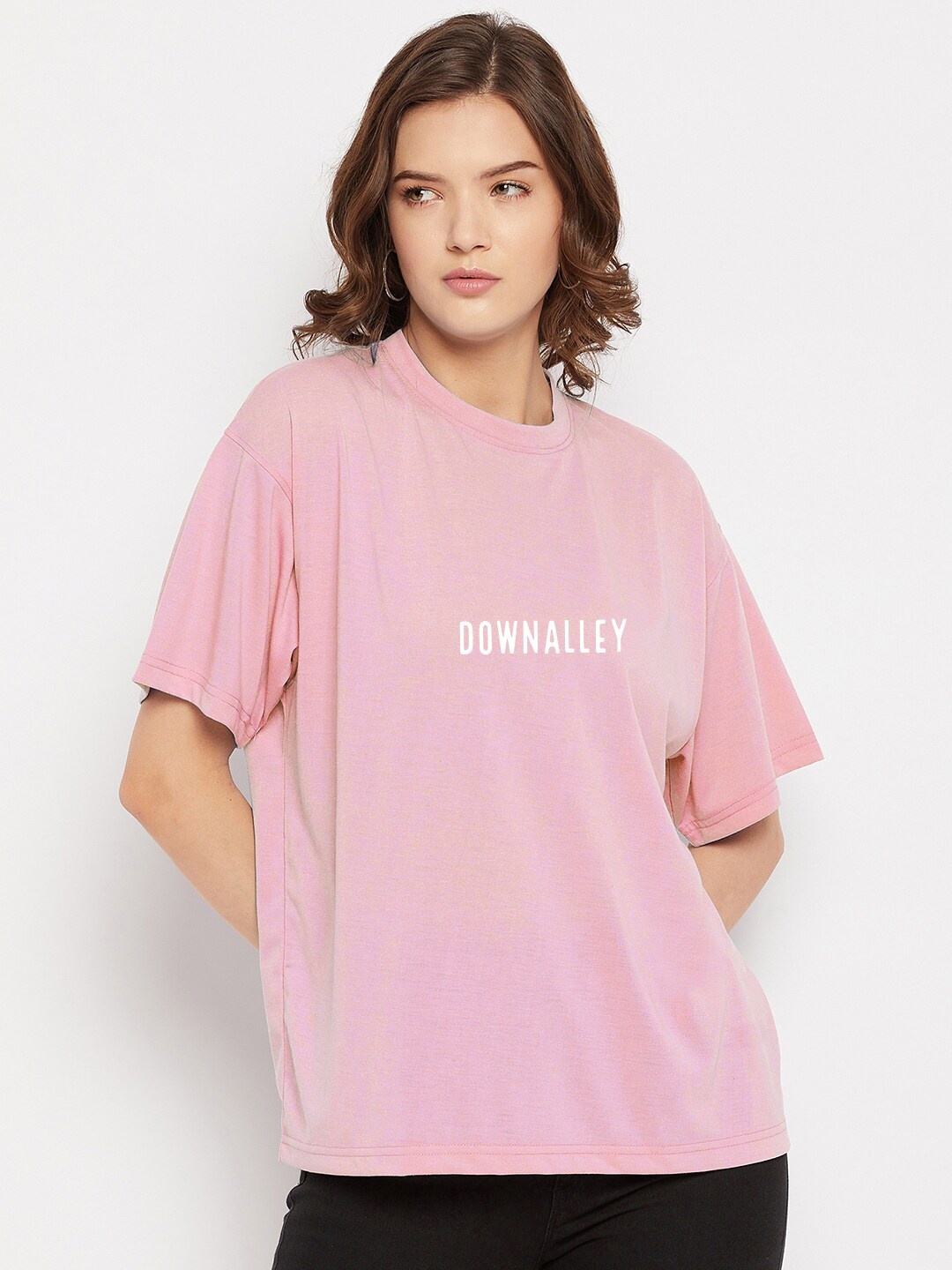 

FRENCH FLEXIOUS Women Typography Printed Cotton T-shirt, Pink