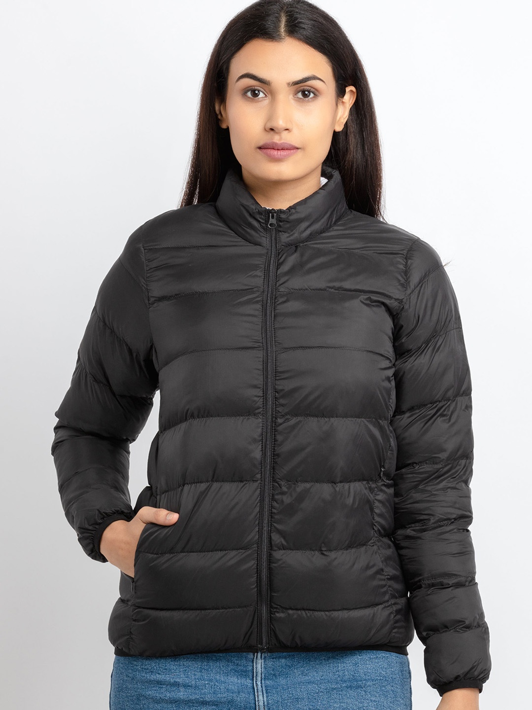 

Status Quo Women Solid Quilted Jacket, Black