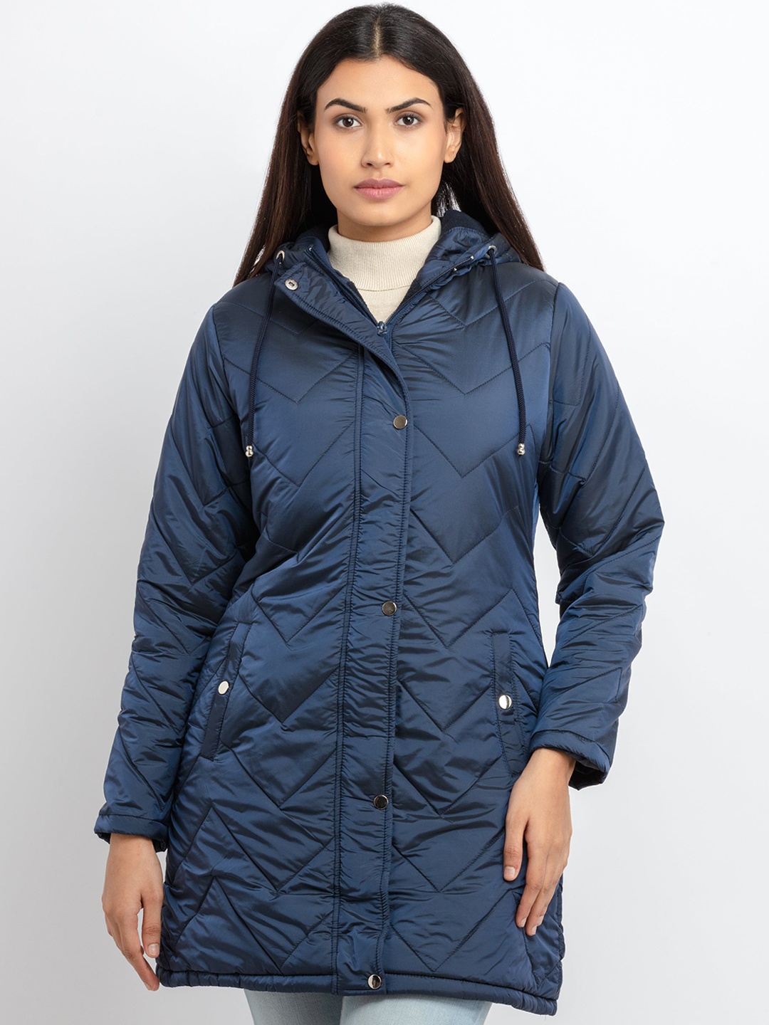 

Status Quo Women Longline Padded Jacket, Navy blue