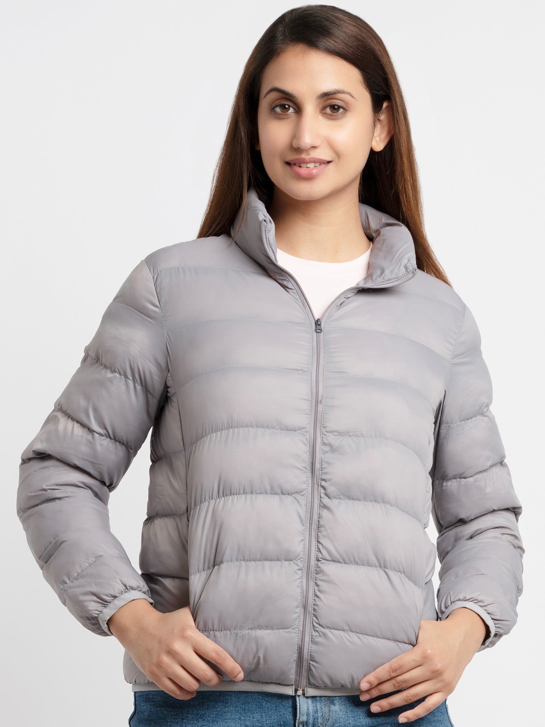 

Status Quo Women Solid Puffer Jacket, Grey