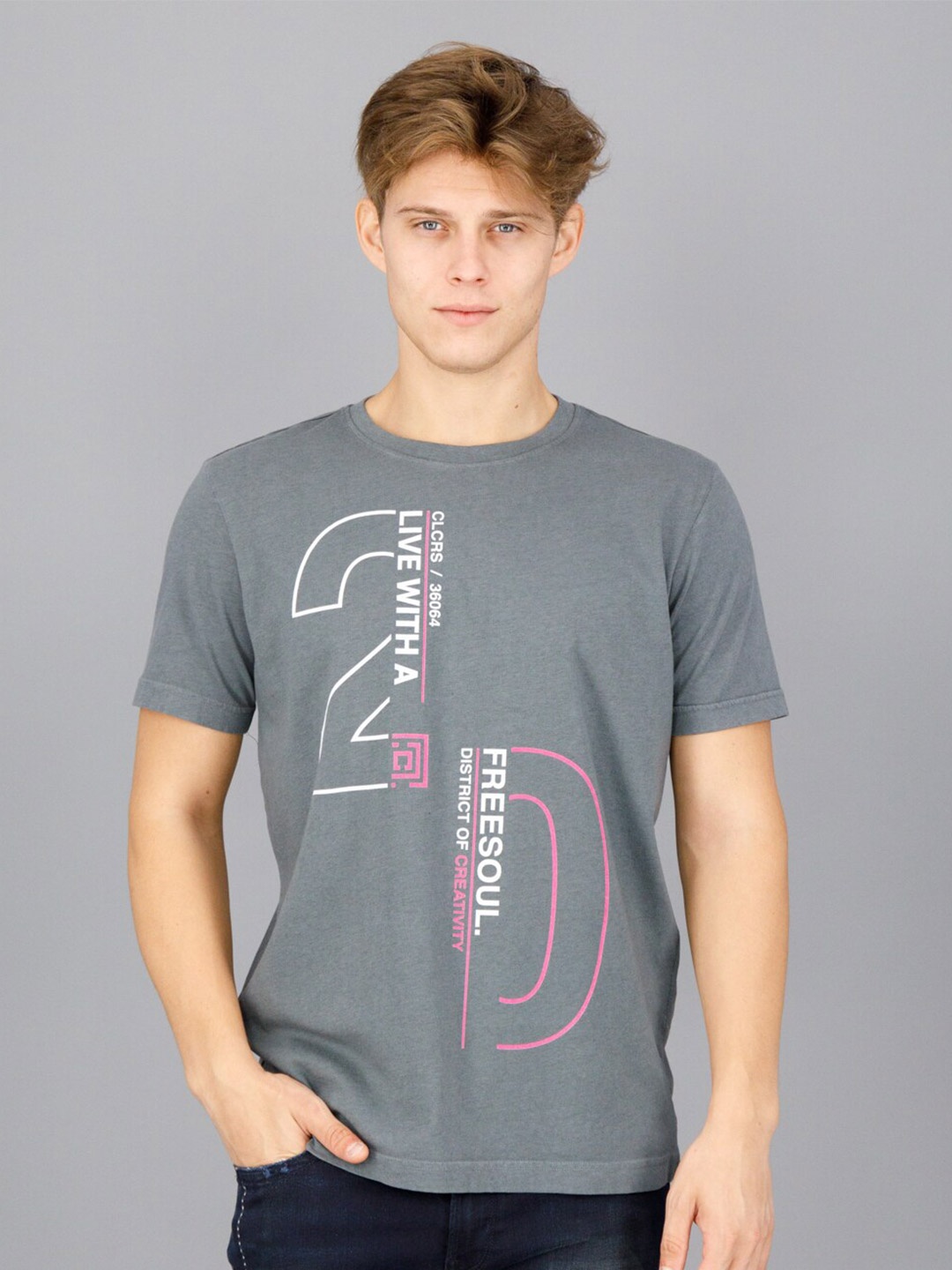 

FREESOUL Men Typography Printed T-shirt, Grey