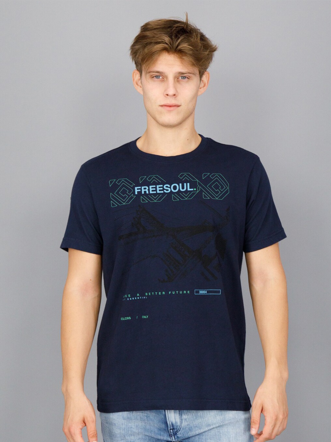 

FREESOUL Men Typography Printed T-shirt, Blue
