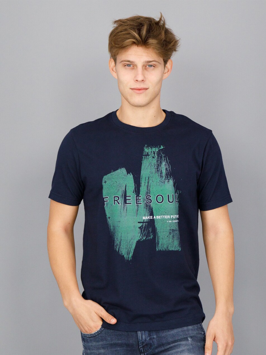 

FREESOUL Men Typography Printed T-shirt, Blue