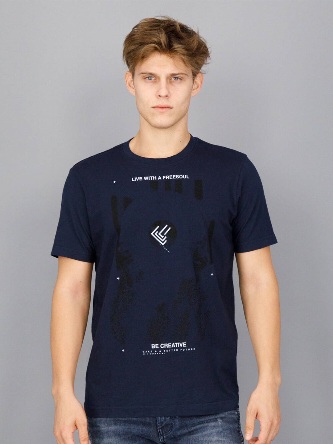 

FREESOUL Men Typography Printed T-shirt, Blue