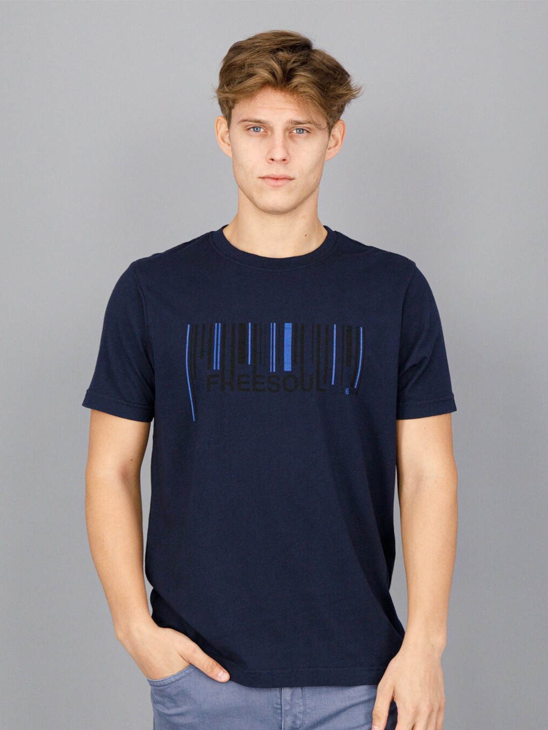 

FREESOUL Men Typography Printed T-shirt, Blue