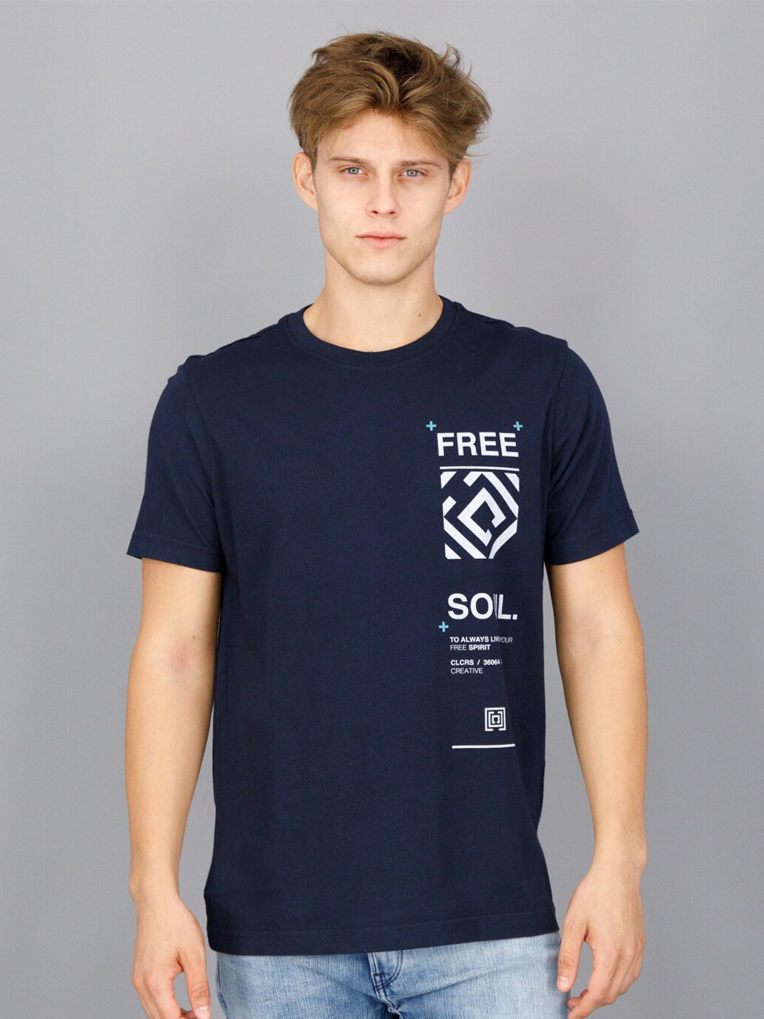 

FREESOUL Men Typography Printed T-shirt, Blue