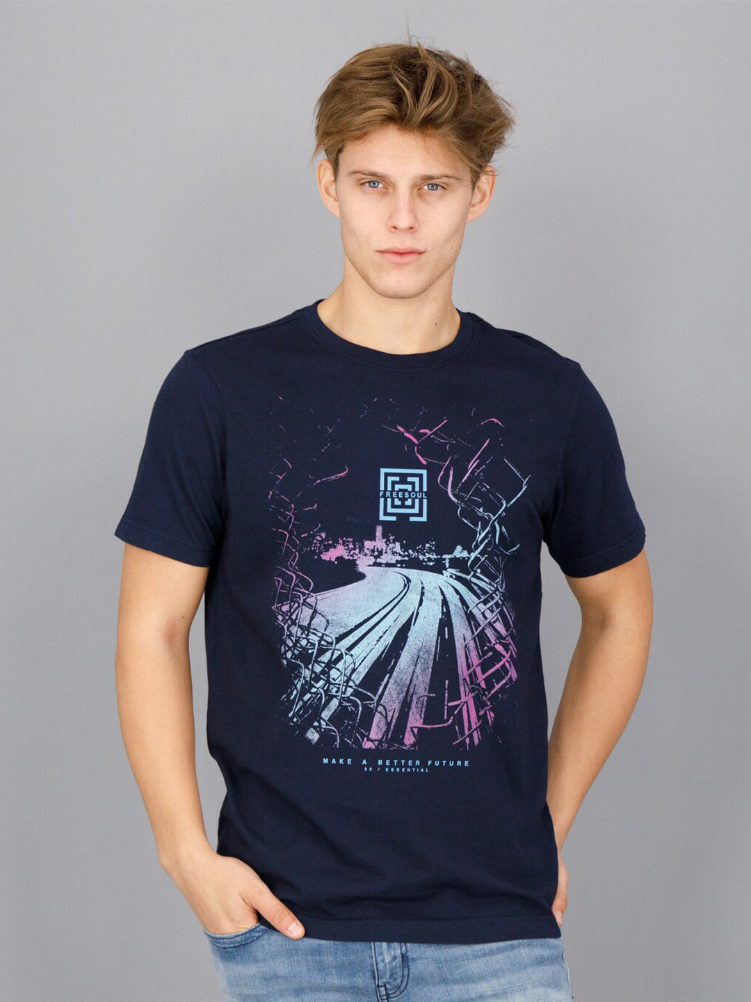 

FREESOUL Men Printed T-shirt, Blue