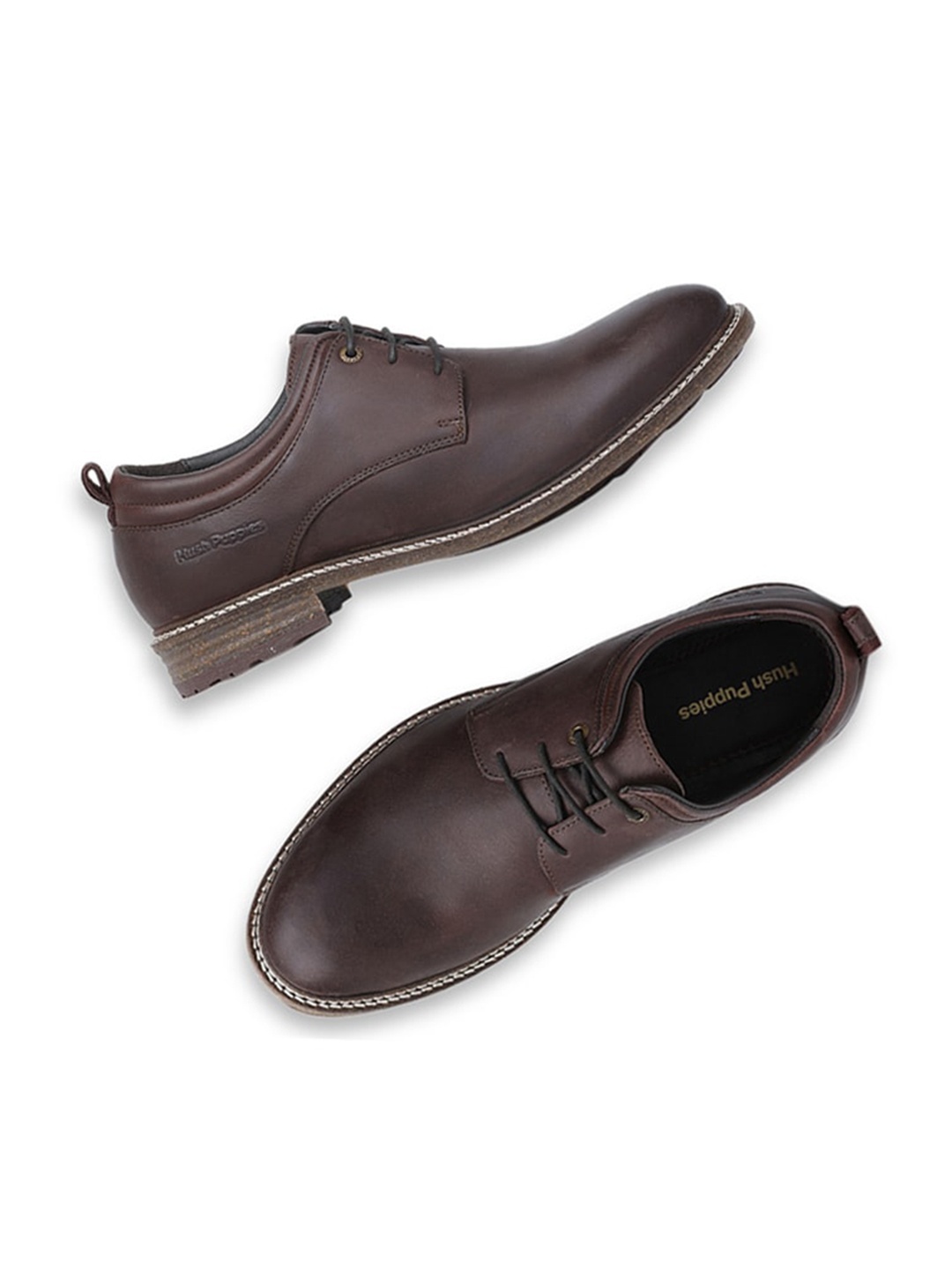 

Hush Puppies Men Leather Derbys, Brown