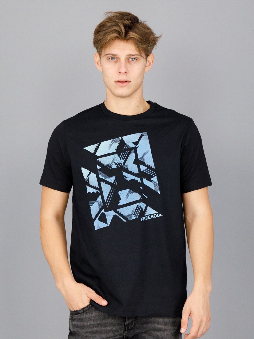 

FREESOUL Men Graphic Printed T-shirt, Black