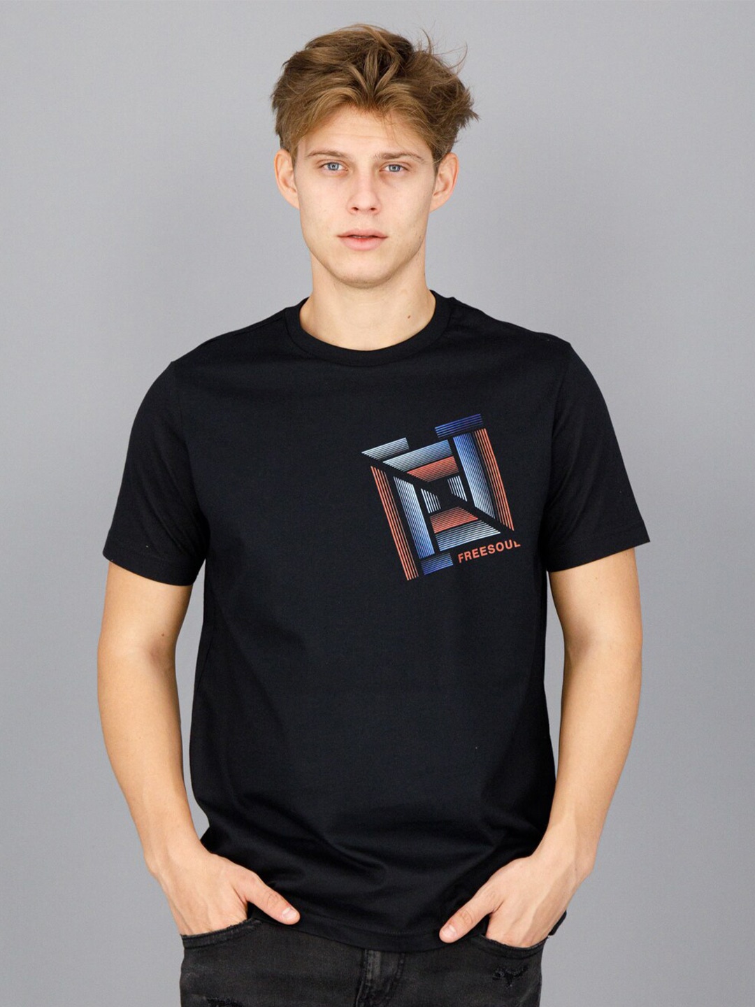 

FREESOUL Men Printed T-shirt, Black