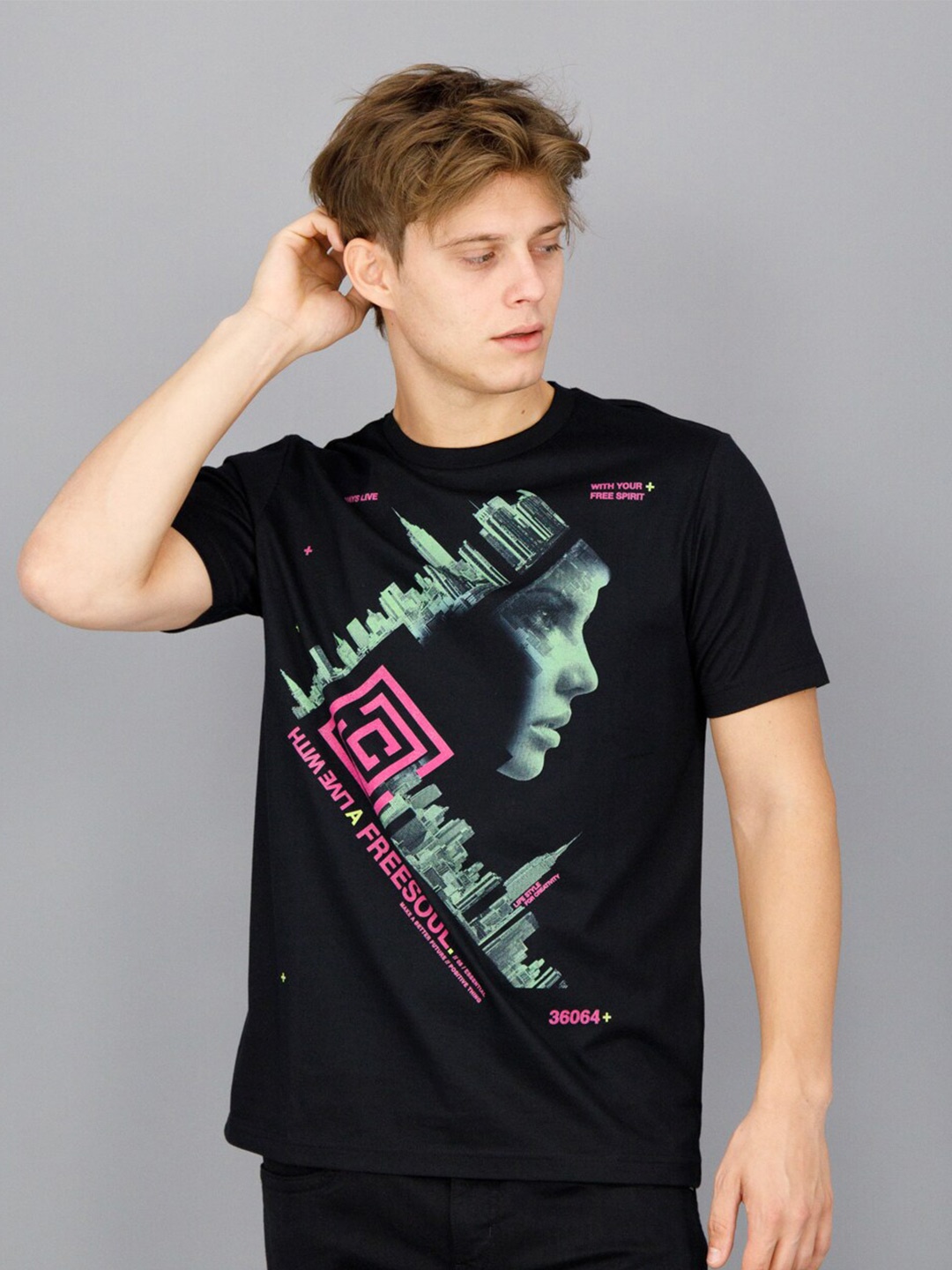 

FREESOUL Men Printed T-shirt, Black