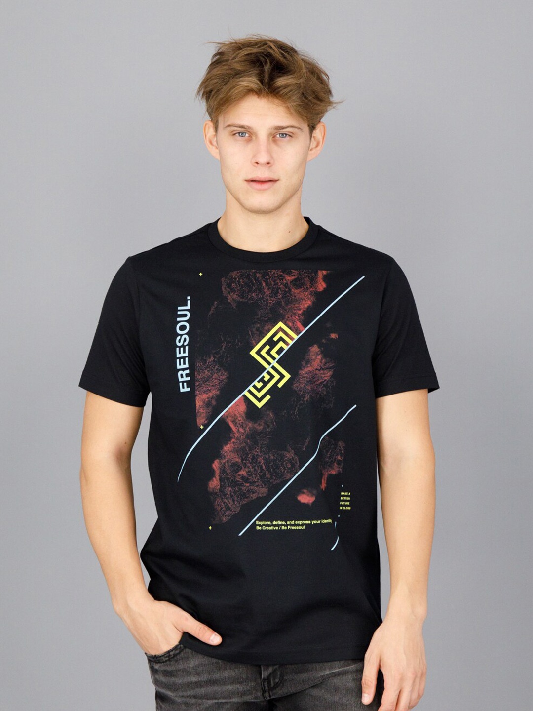 

FREESOUL Men Printed T-shirt, Black