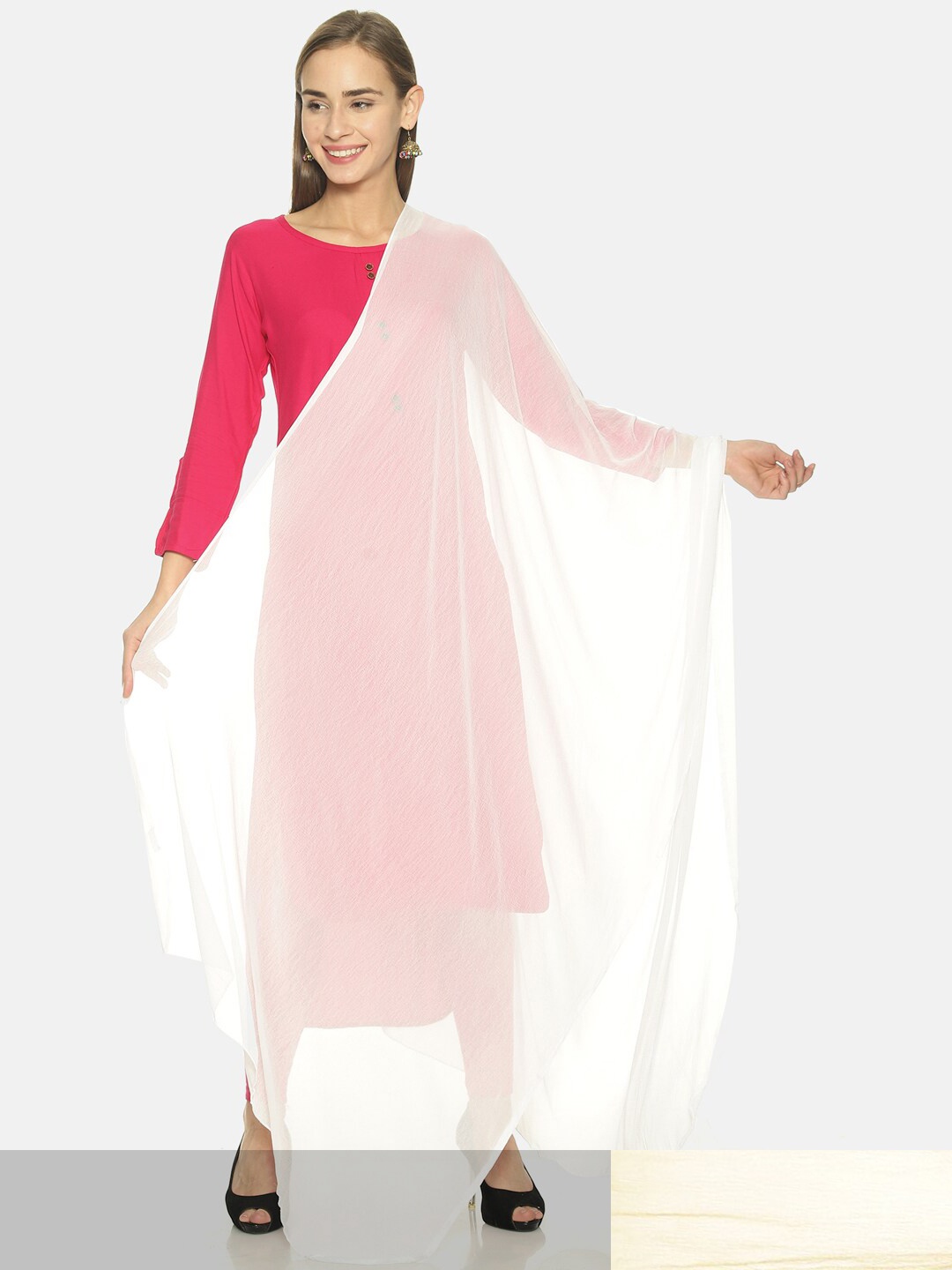 

TWIN BIRDS Set Of 2 Solid Nylon chiffon Light-weight Dupatta, Beige