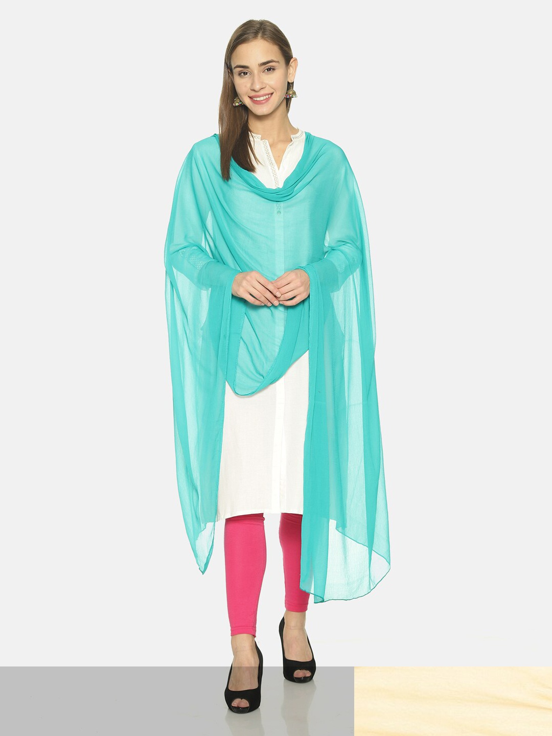 

TWIN BIRDS Set Of 2 Solid Nylon chiffon Light-weight Dupatta, Beige