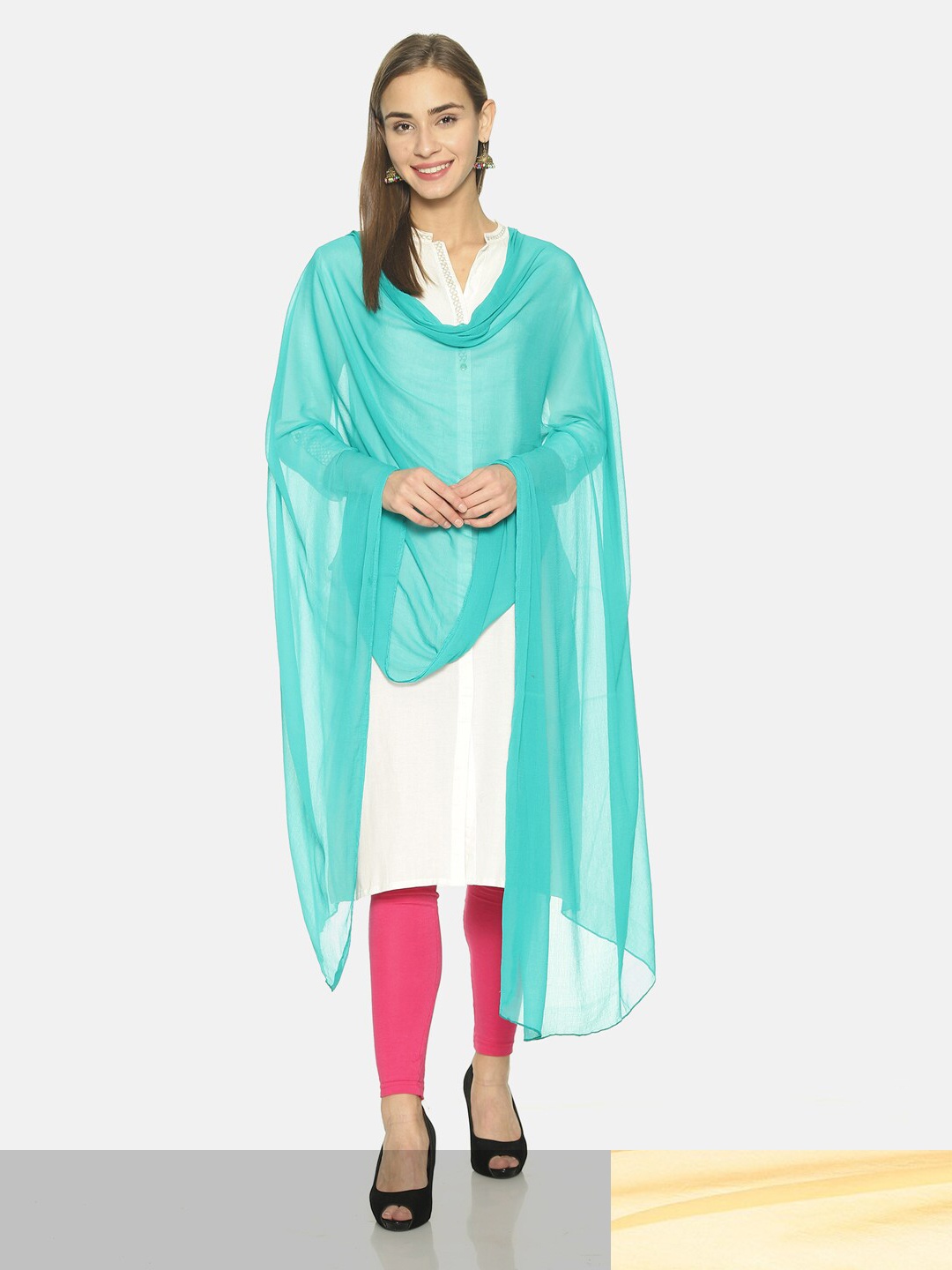 

TWIN BIRDS Set Of 2 Solid Nylon chiffon Light-weight Dupatta, Beige