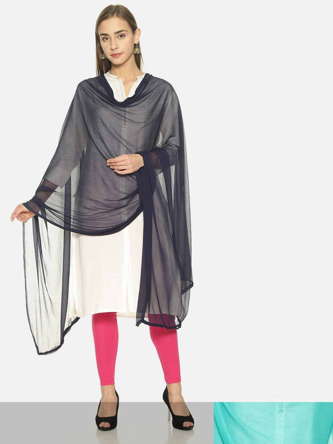 

TWIN BIRDS Set Of 2 Solid Nylon chiffon Light-weight Dupatta, Blue