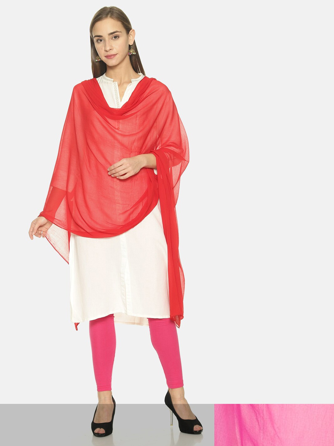 

TWIN BIRDS Pack of 2 Solid Dupatta, Red