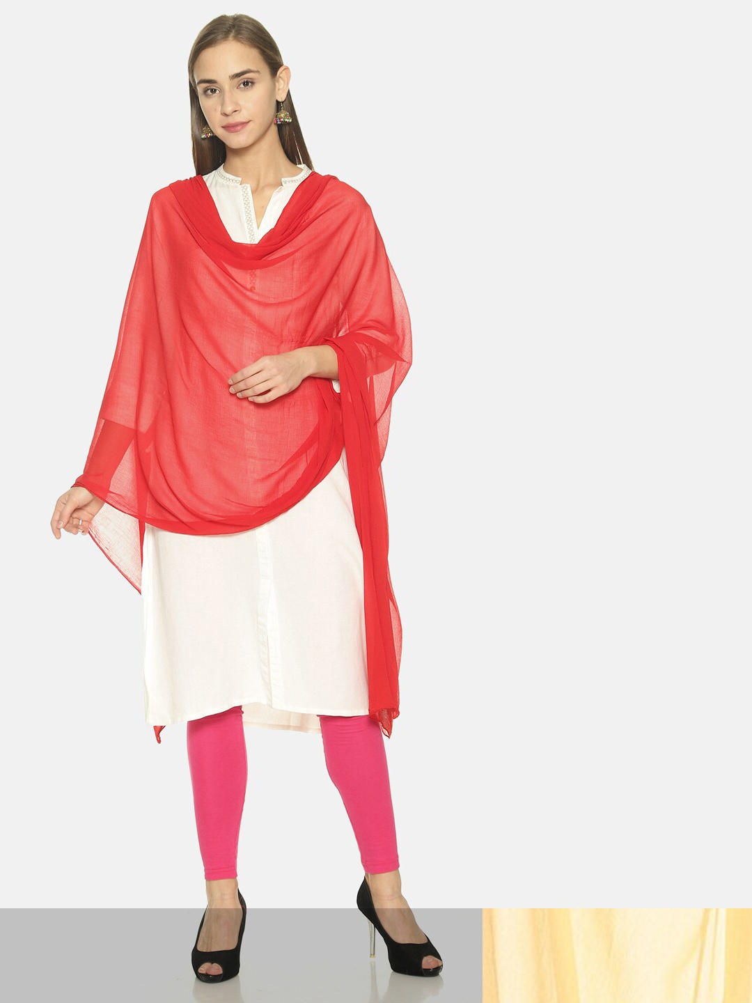 

TWIN BIRDS Set Of 2 Solid Nylon chiffon Light-weight Dupatta, Beige