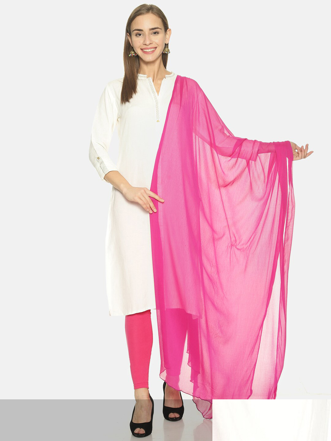 

TWIN BIRDS Pack of 2 Solid Dupatta, White