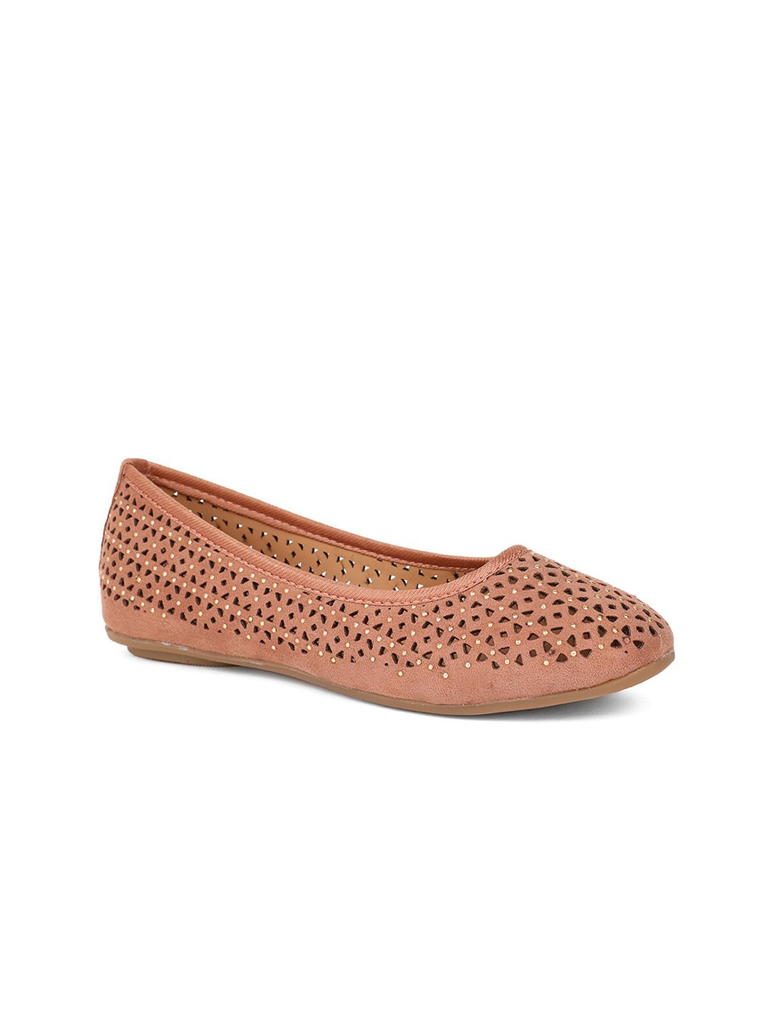 

Bata Women Textured Ballerinas with Laser Cuts Flats, Nude