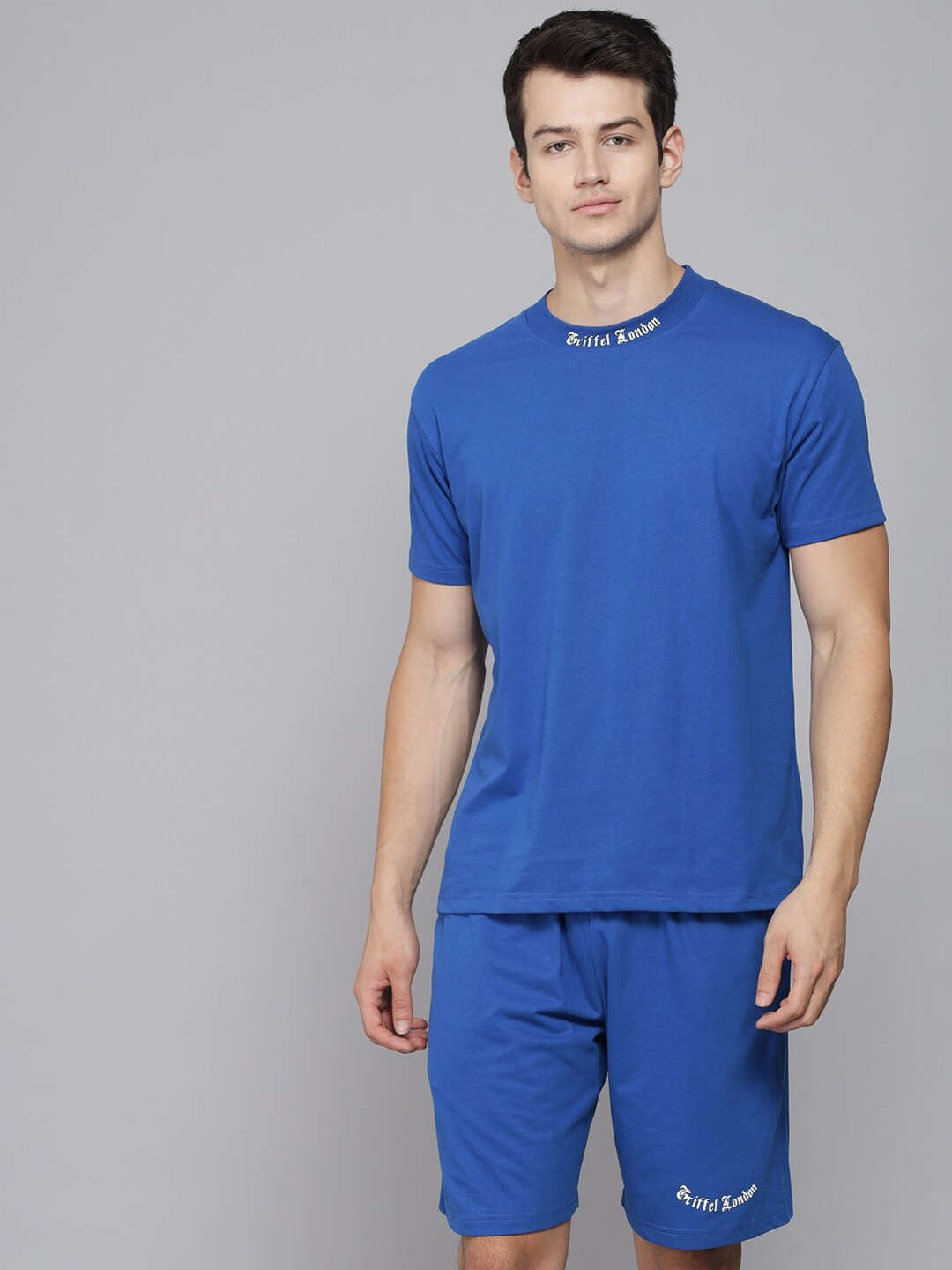 

GRIFFEL Men T-shirt with Shorts Cotton Co-Ords Set, Blue