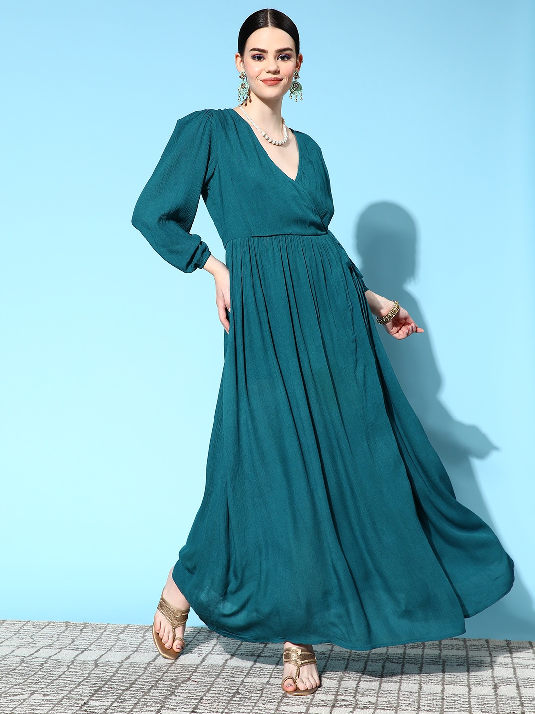 

InWeave Women Teal Solid Wrap it Up Dress