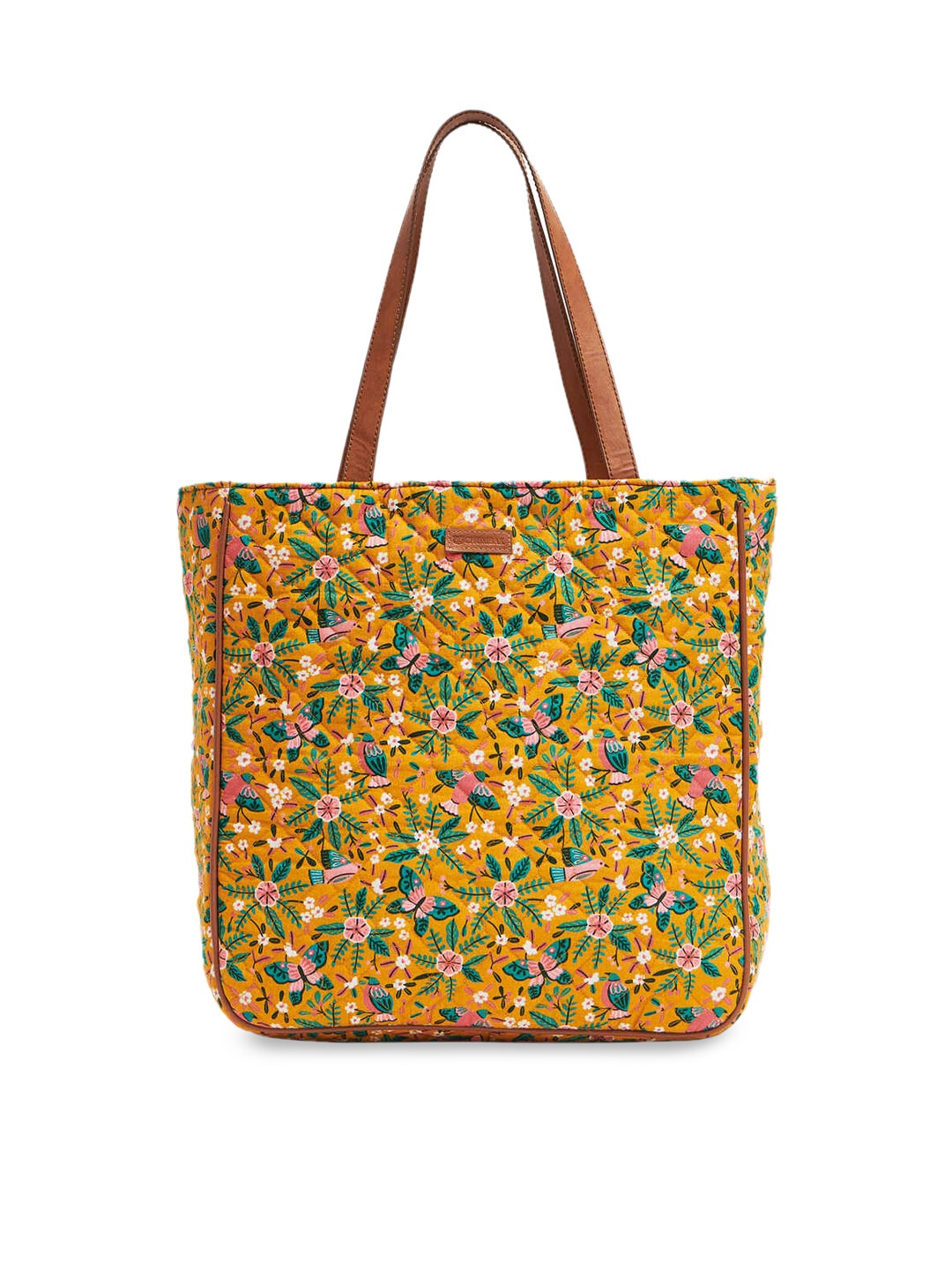 

Chumbak Floral Printed Oversized Shopper Tote Bag with Quilted, Yellow