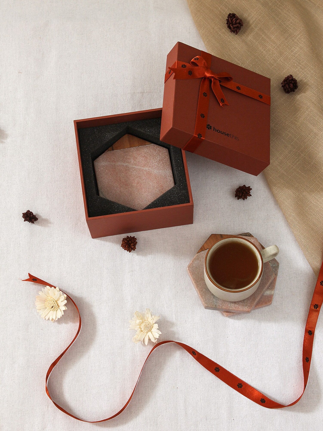 

House This Set Of 4 Solid Marble Coasters, Rust