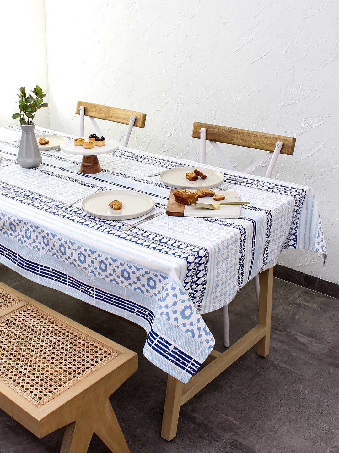 

House This Printed 8 Seater Cotton Table Cover, Blue