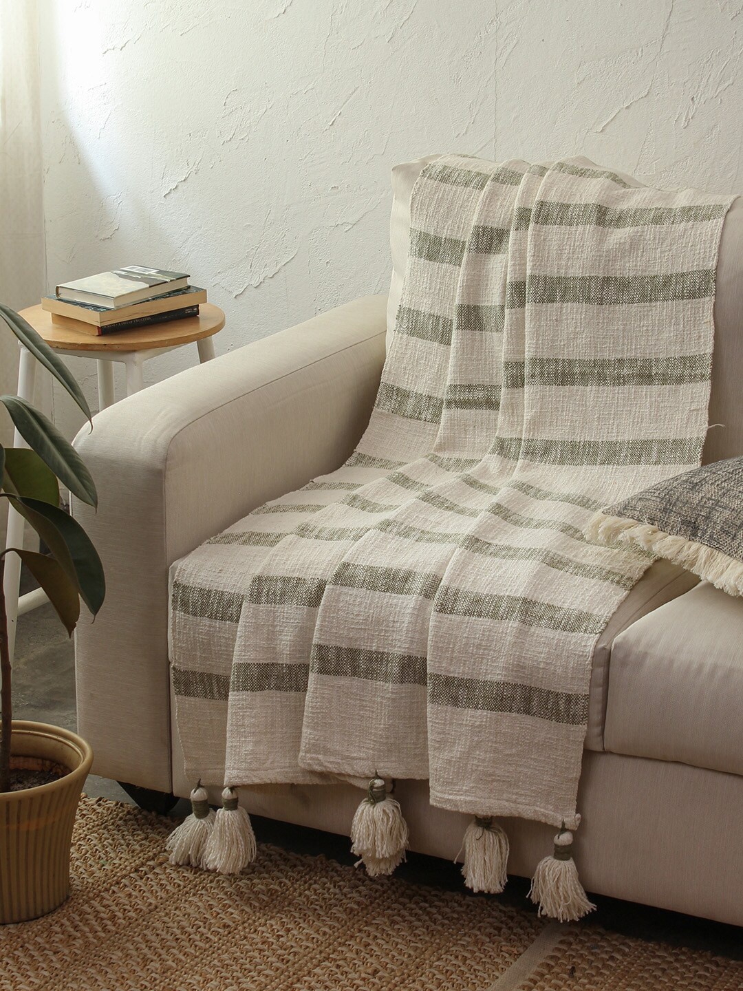 

House This Striped Cotton Throw, Green